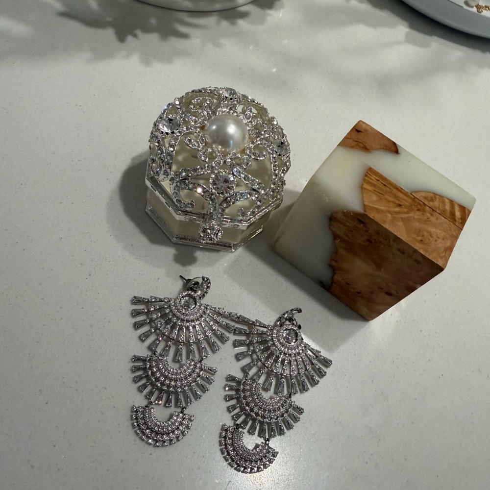 Swarovski Crystal Earrings- Silver Rhinestone Statement Earrings!!